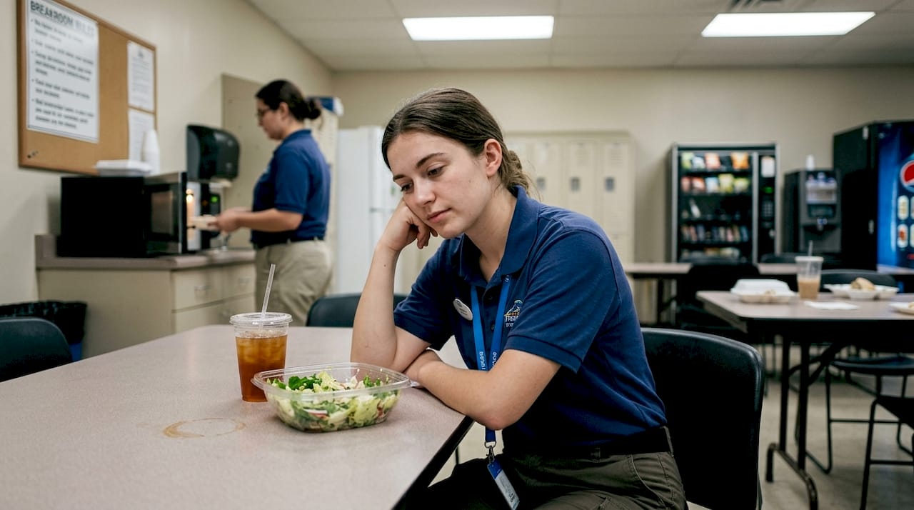 Theme park staff resting in breakroom