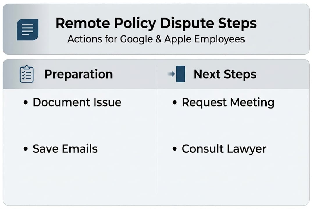 Infographic listing remote policy dispute action steps