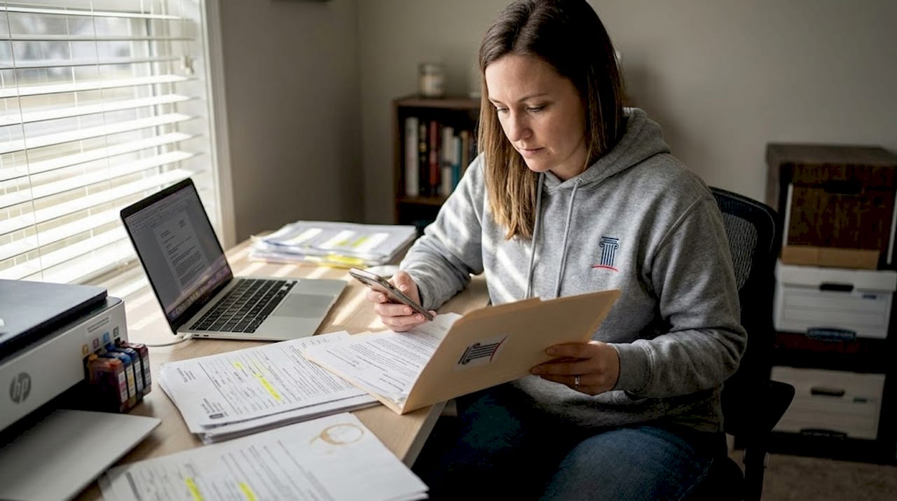 Worker collecting remote work dispute documents