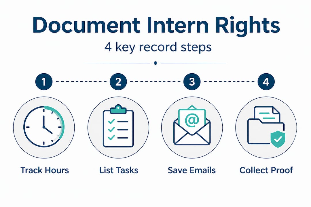 Infographic steps for documenting unpaid intern rights