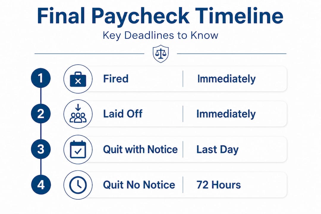 Infographic showing final paycheck deadlines