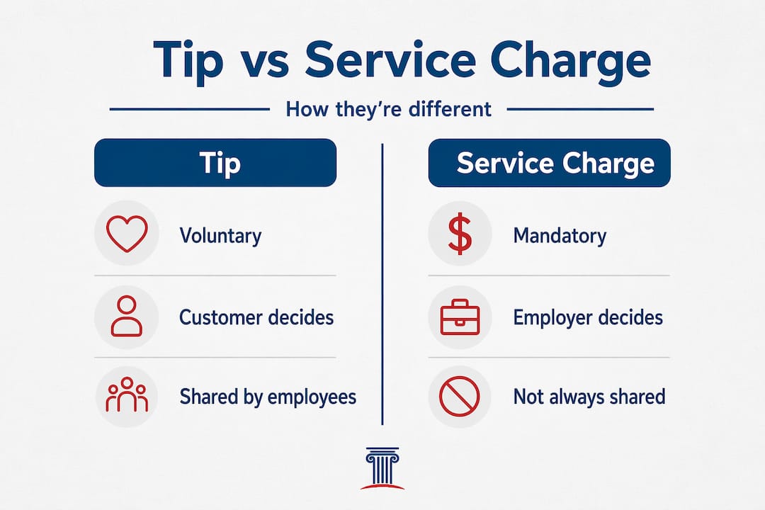 Infographic comparing tips and service charges