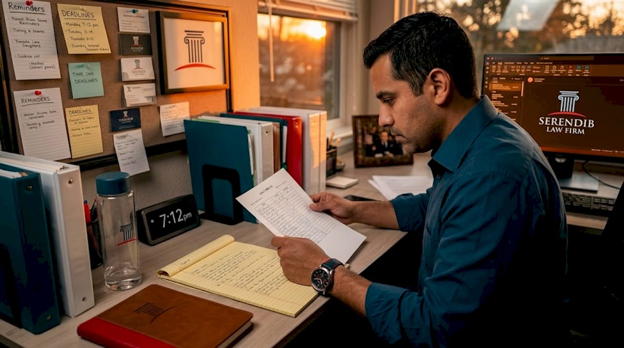 Worker tracks overtime hours after office shift