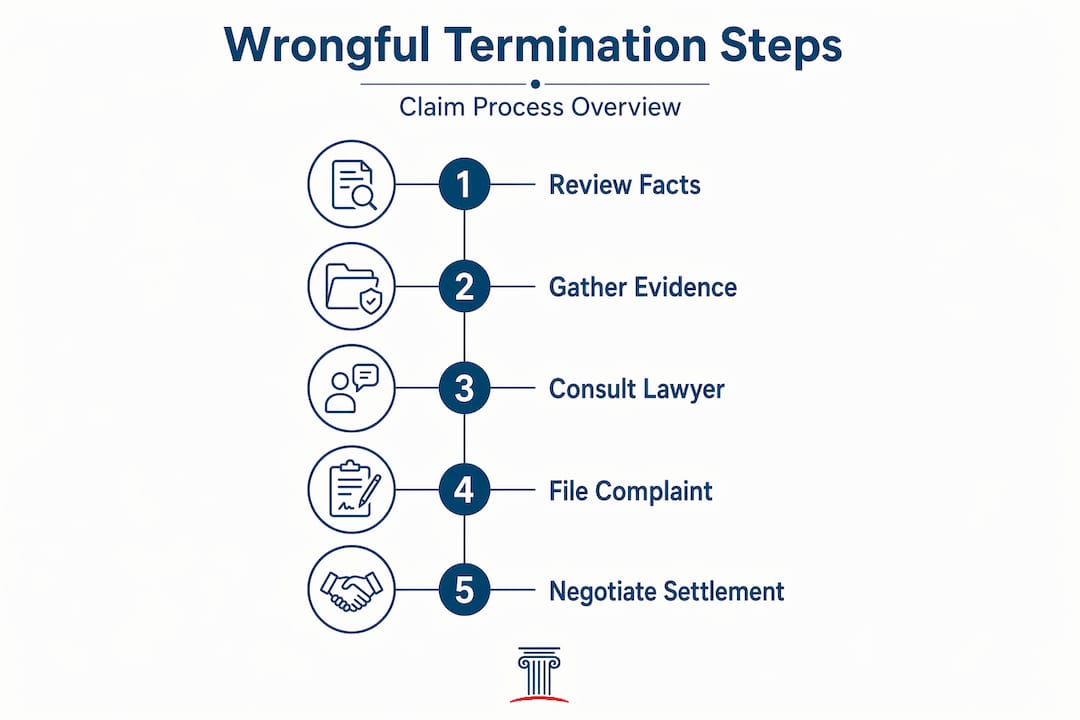 Infographic showing wrongful termination claim steps