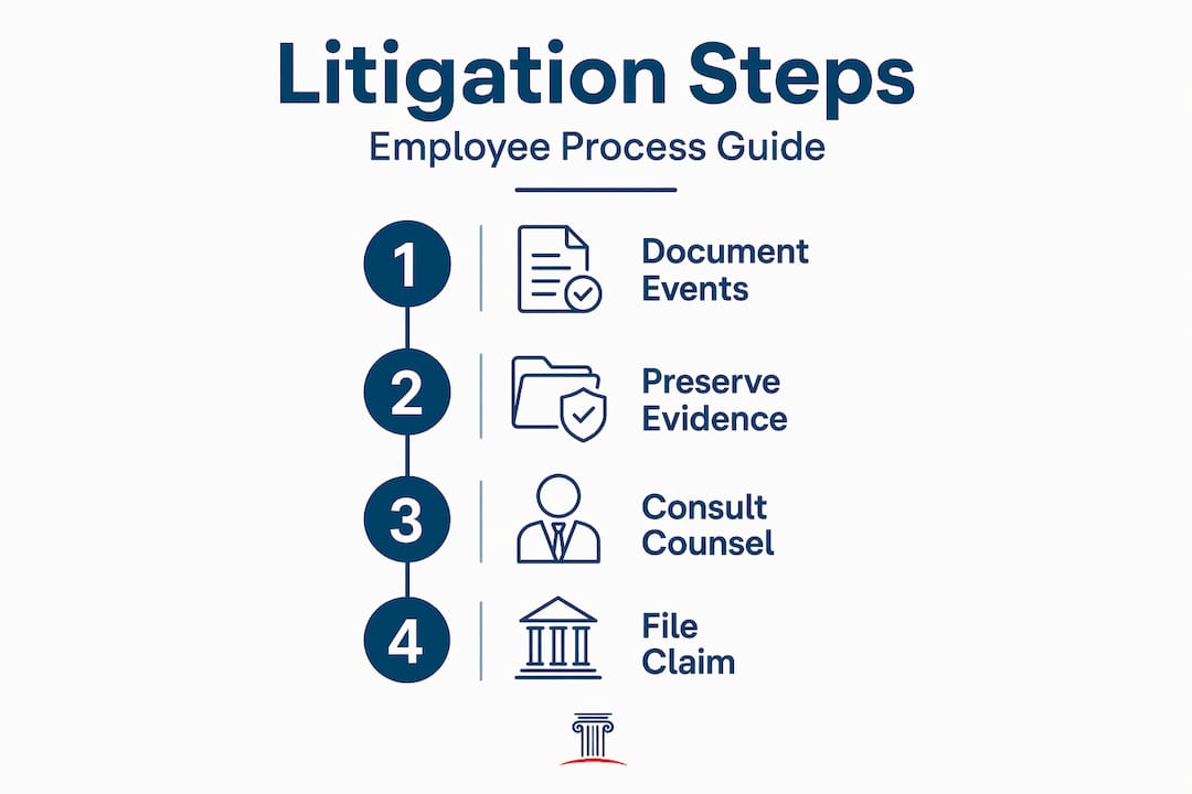 Infographic showing four steps in employee litigation