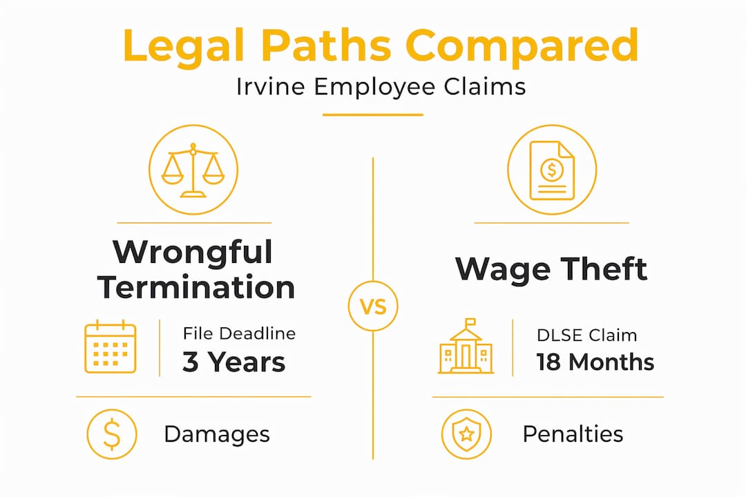 Infographic compares wrongful termination and wage theft claims