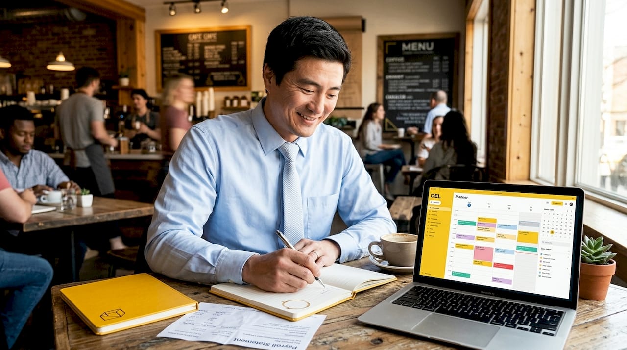 Employee documenting work events at kitchen table