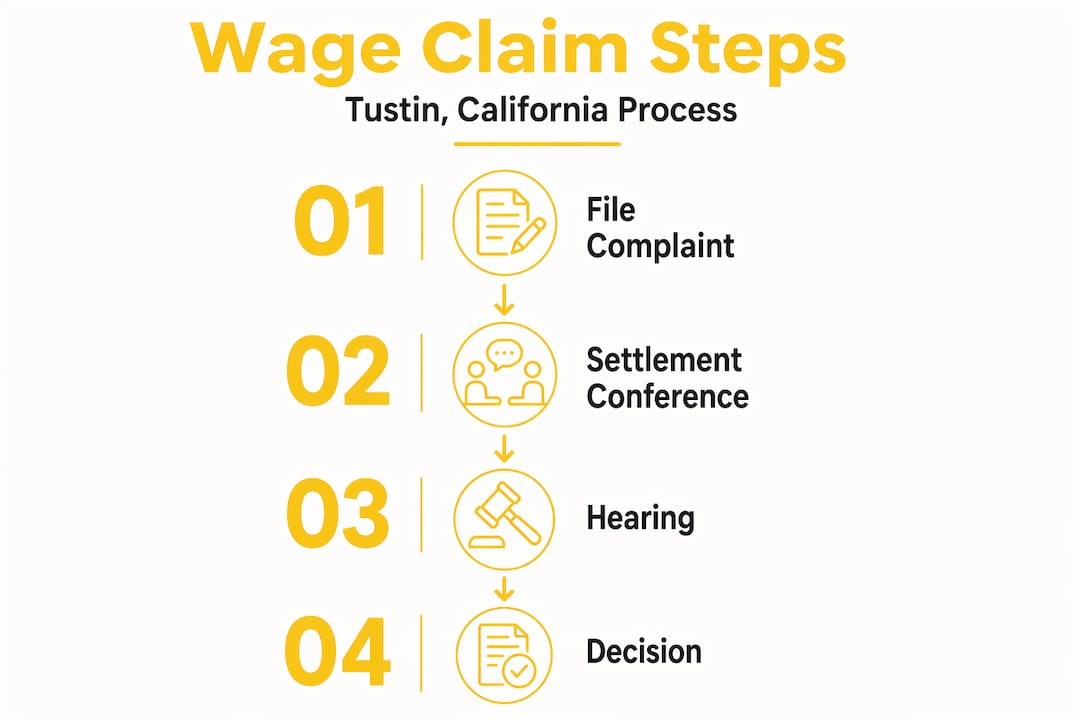 Vertical infographic of California wage claim steps
