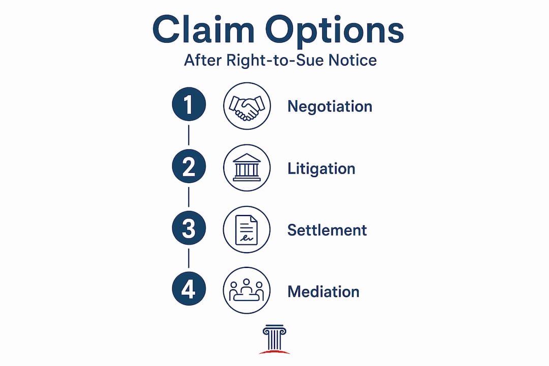 Infographic outlining claim options after Right-to-Sue notice