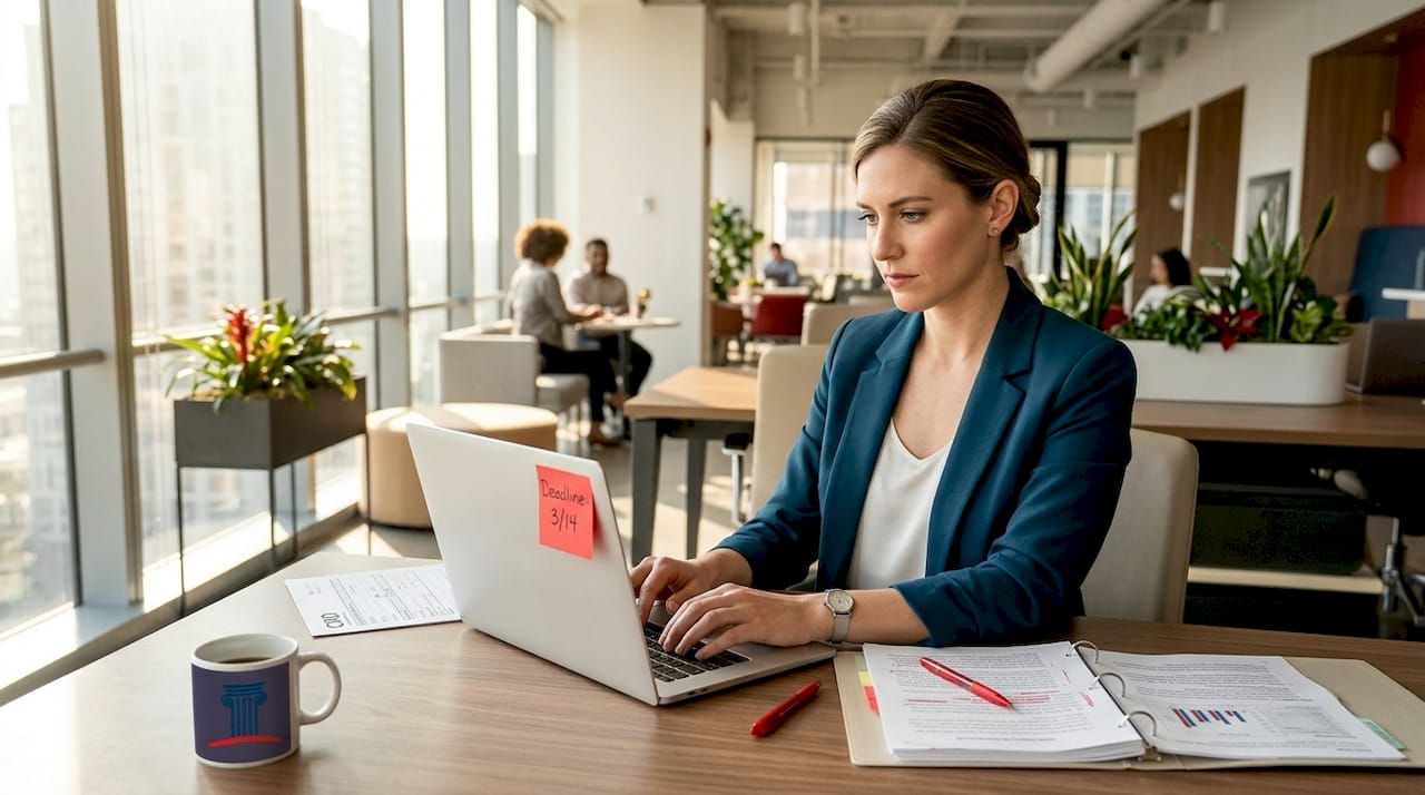 Employee files CRD claim at desk