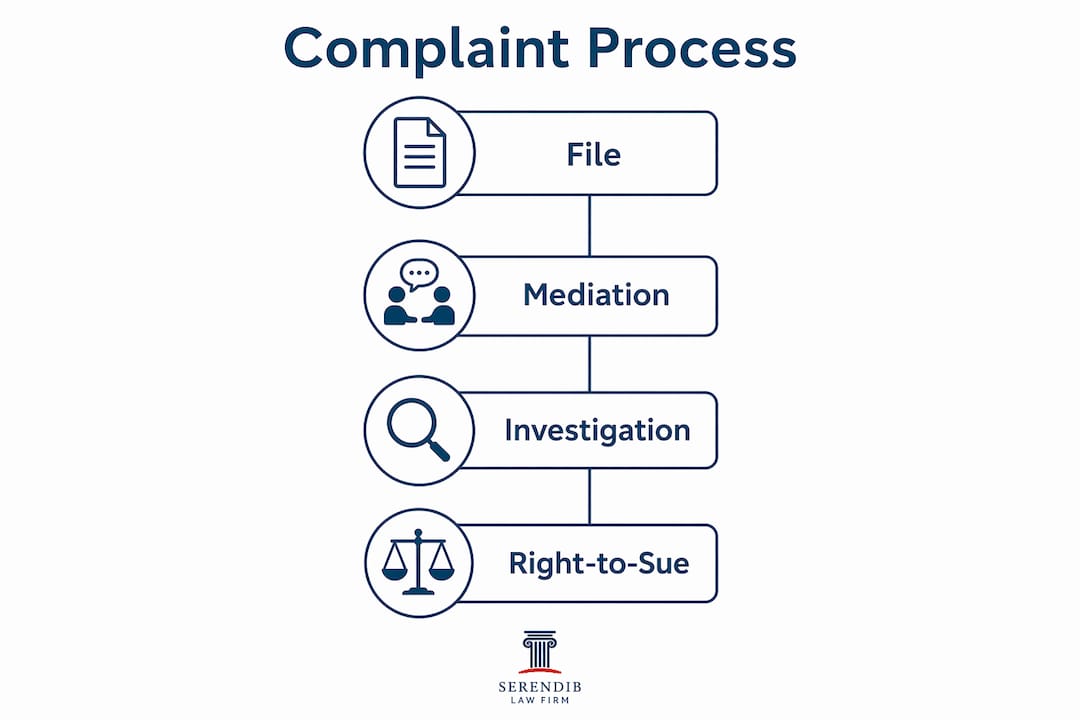Infographic showing discrimination complaint process steps