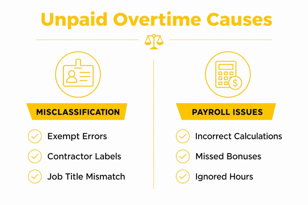 Infographic comparing unpaid overtime causes