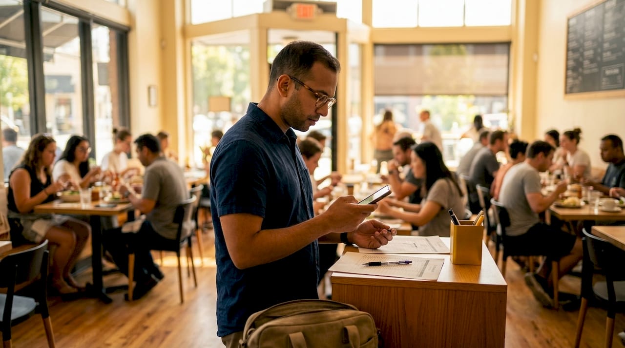 Employee calculating overtime pay at office desk
