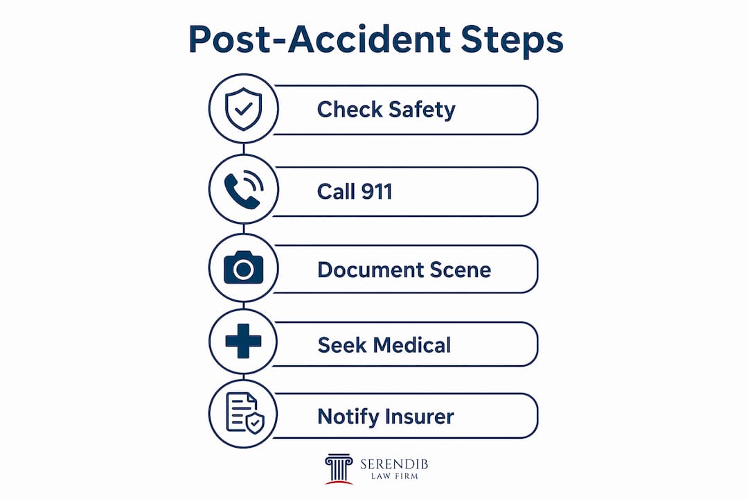 Infographic showing five key post-accident steps