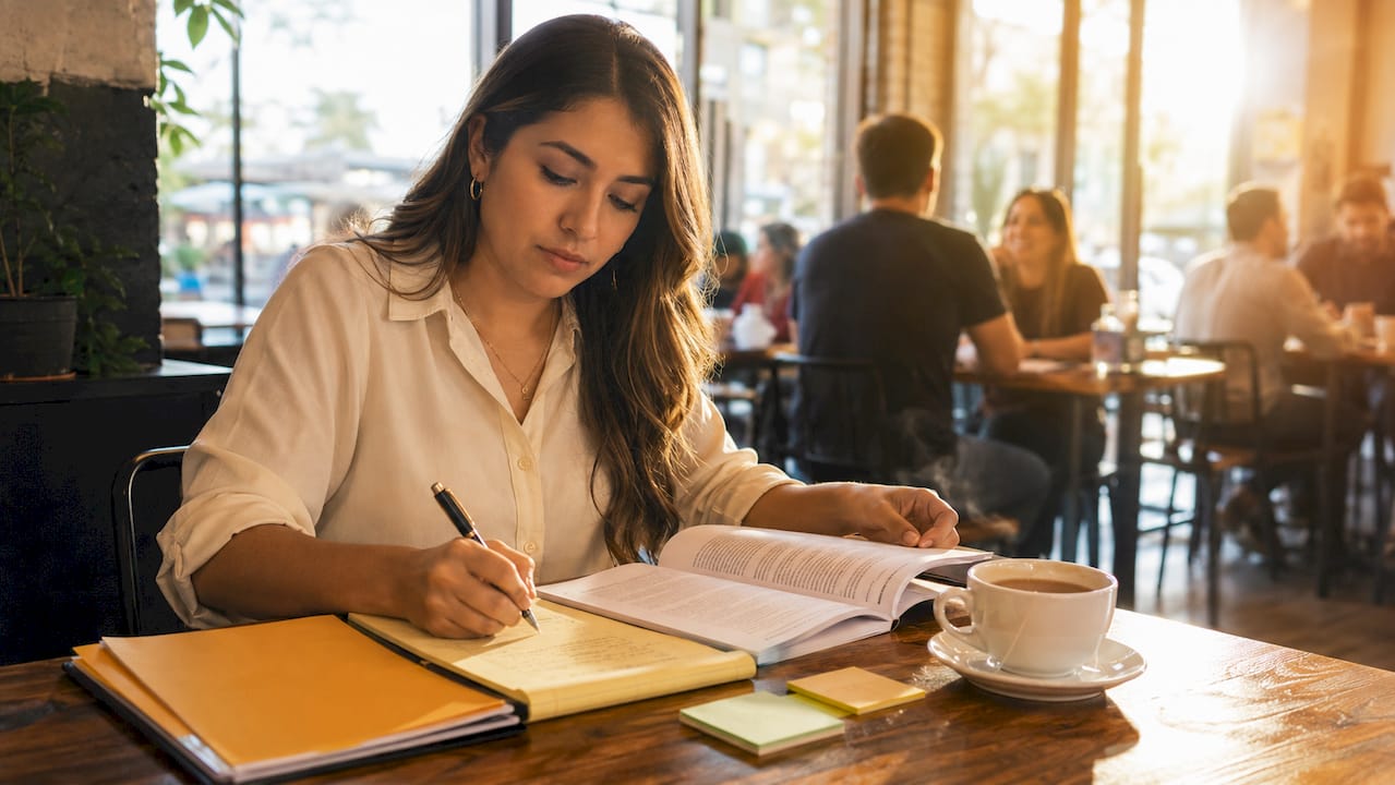 Employee documenting harassment complaint at desk