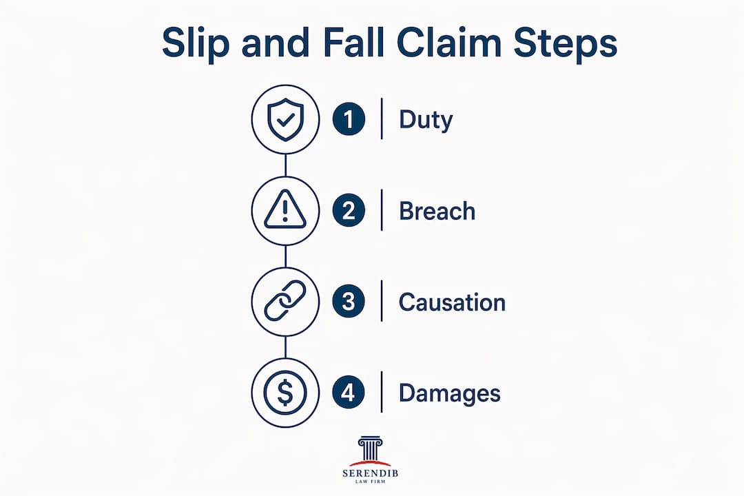 Infographic showing slip and fall claim elements