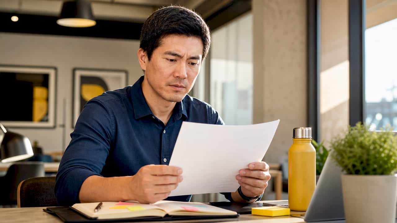 Employee reading labor law document