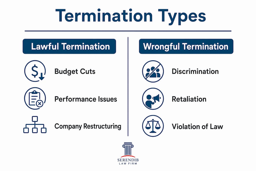 Infographic contrasting lawful and wrongful termination