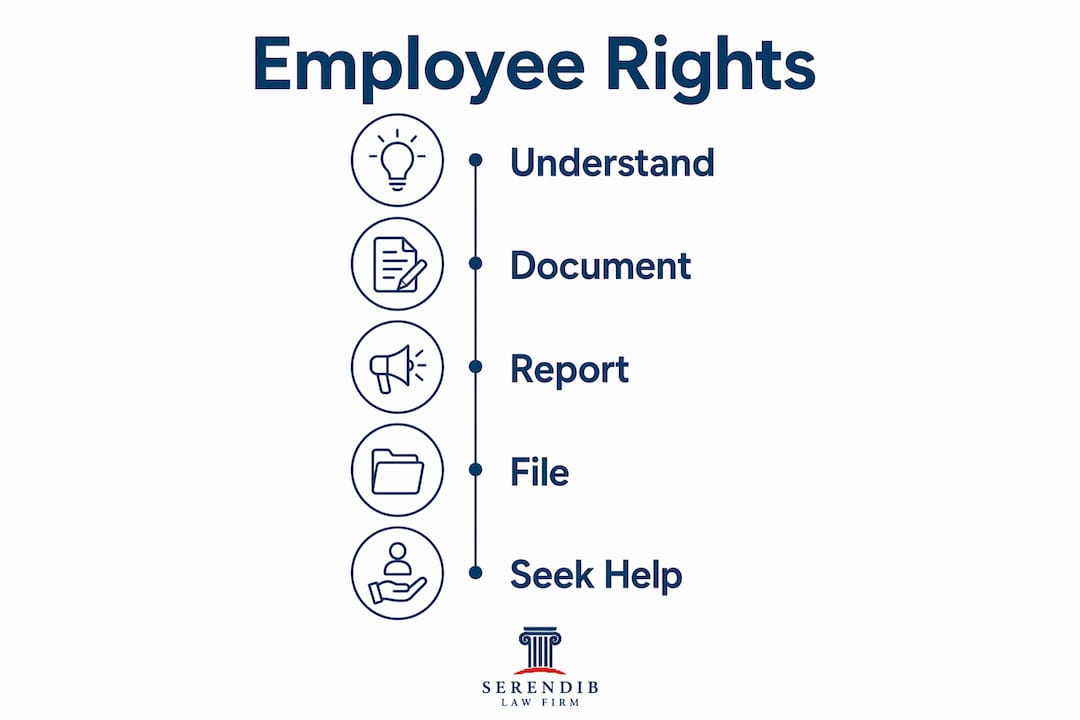 Infographic showing employee retaliation rights steps