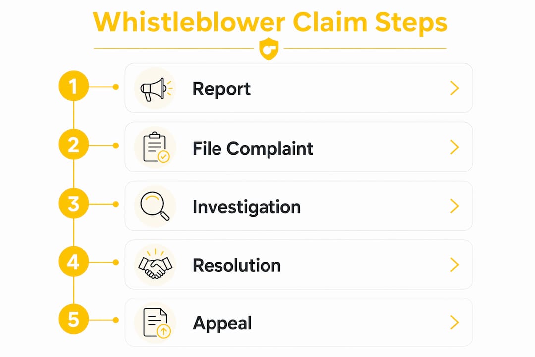 Infographic showing steps in whistleblower retaliation claims