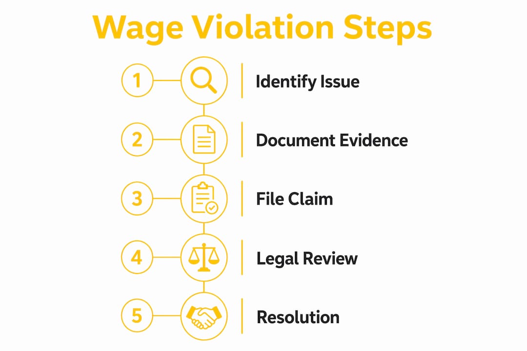 Infographic showing wage violation reporting steps