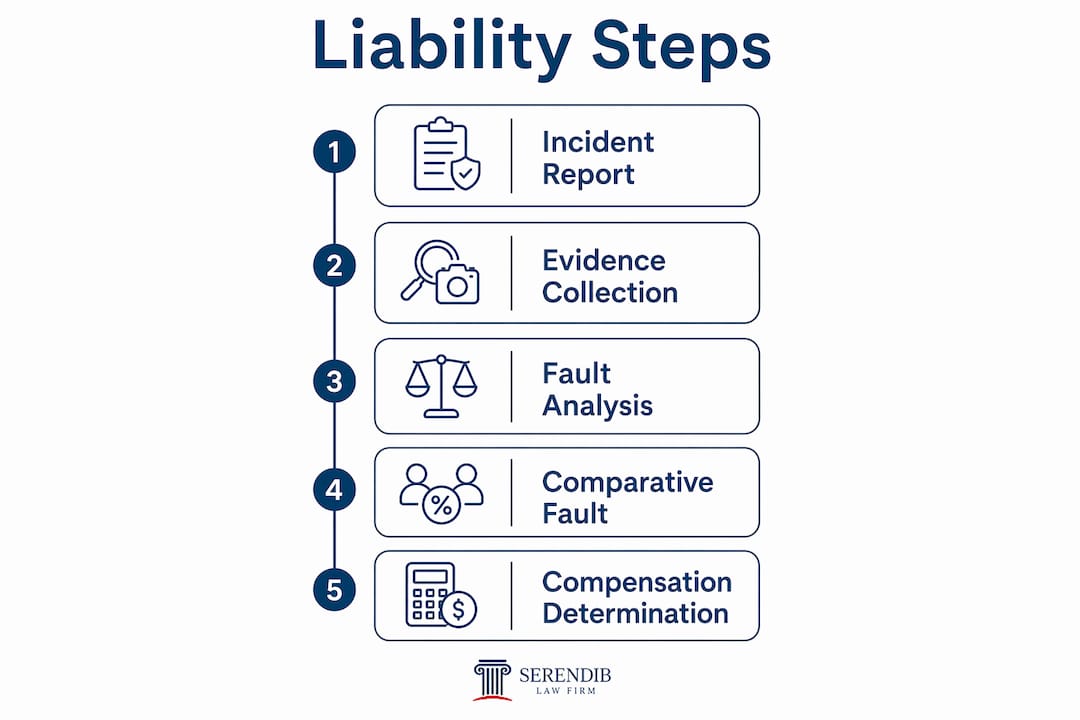 Infographic outlining liability determination steps in truck accident claims