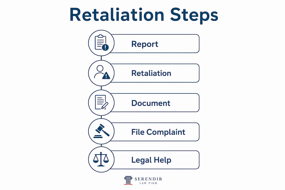 Infographic showing steps of whistleblower retaliation process