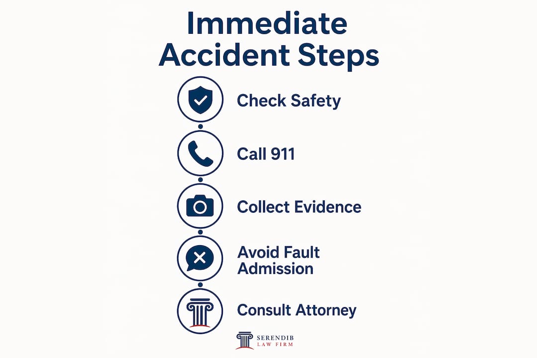 Infographic showing key immediate steps after car accident
