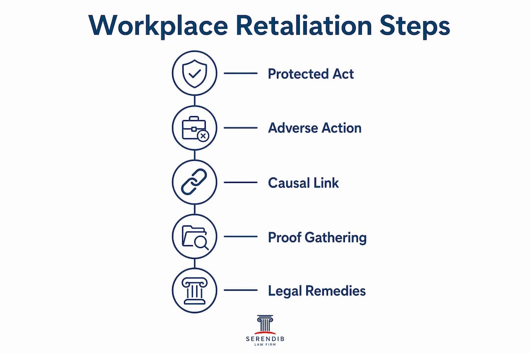 Infographic illustrating steps to prove workplace retaliation