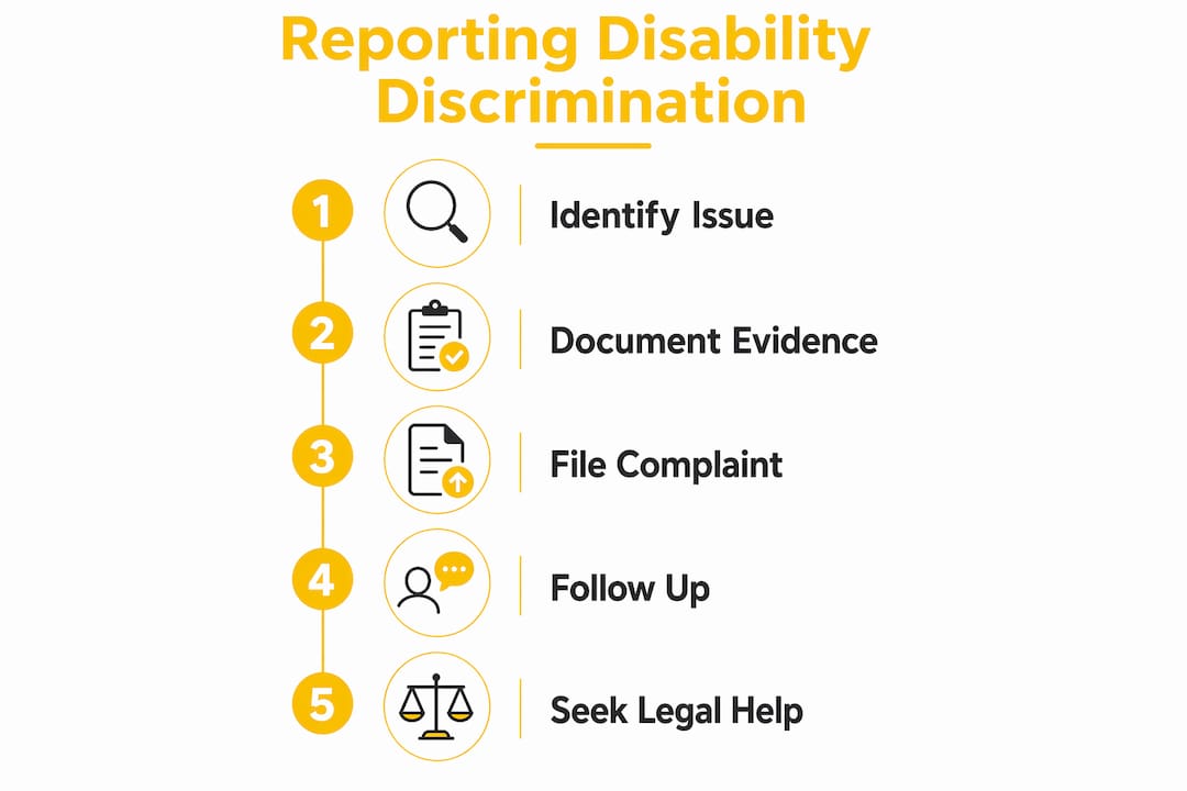Infographic outlining reporting steps for disability discrimination
