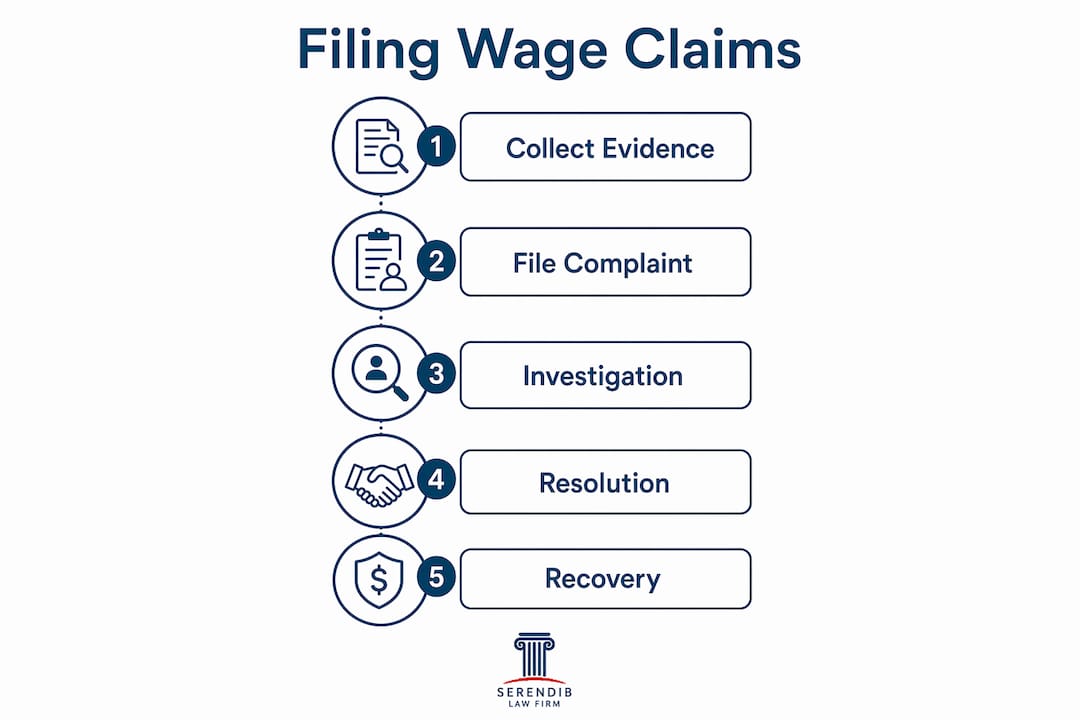 Infographic illustrating wage claim filing steps