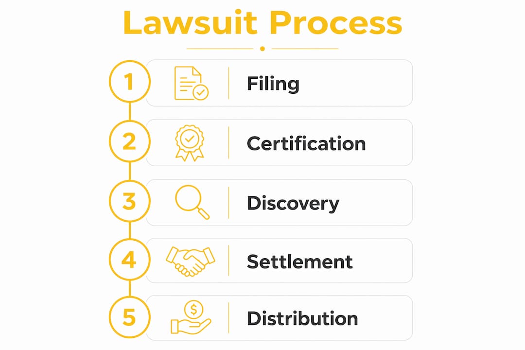 Infographic showing class action lawsuit process steps