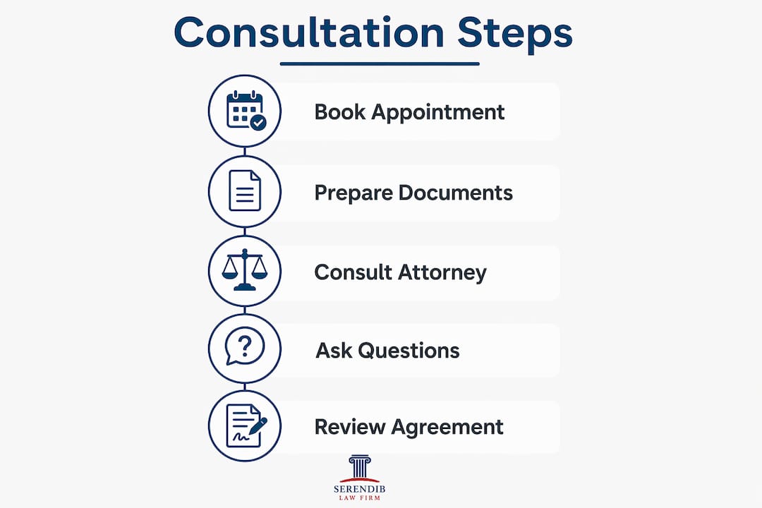 Infographic showing key steps of injury consultation