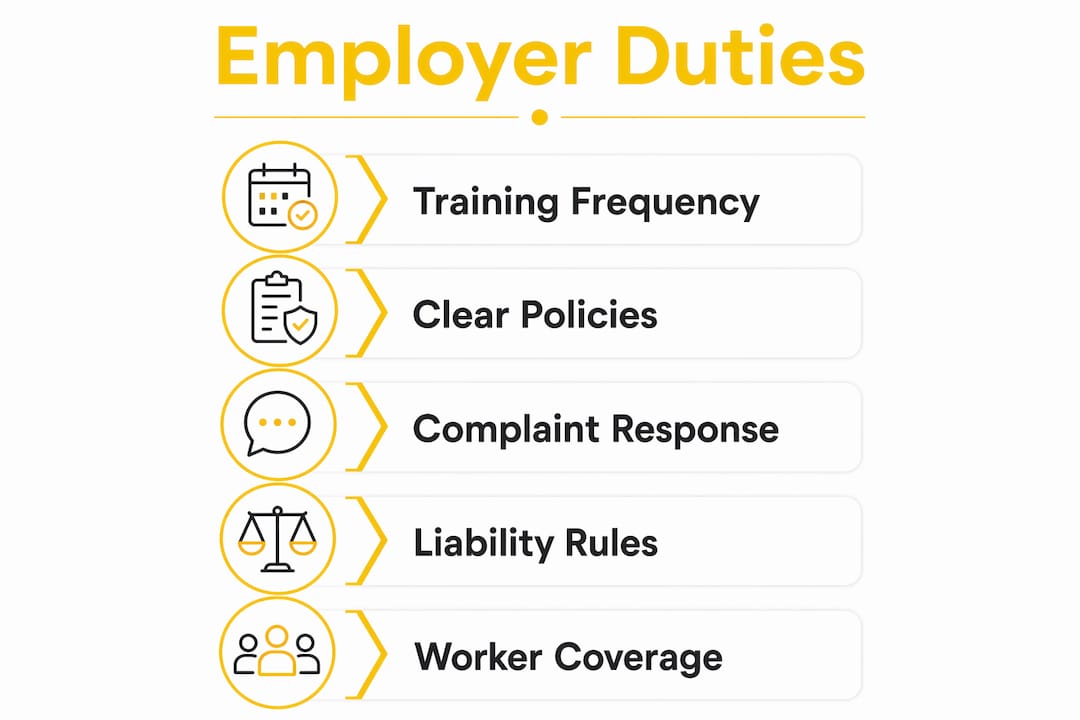 Infographic showing employer responsibilities under FEHA in California