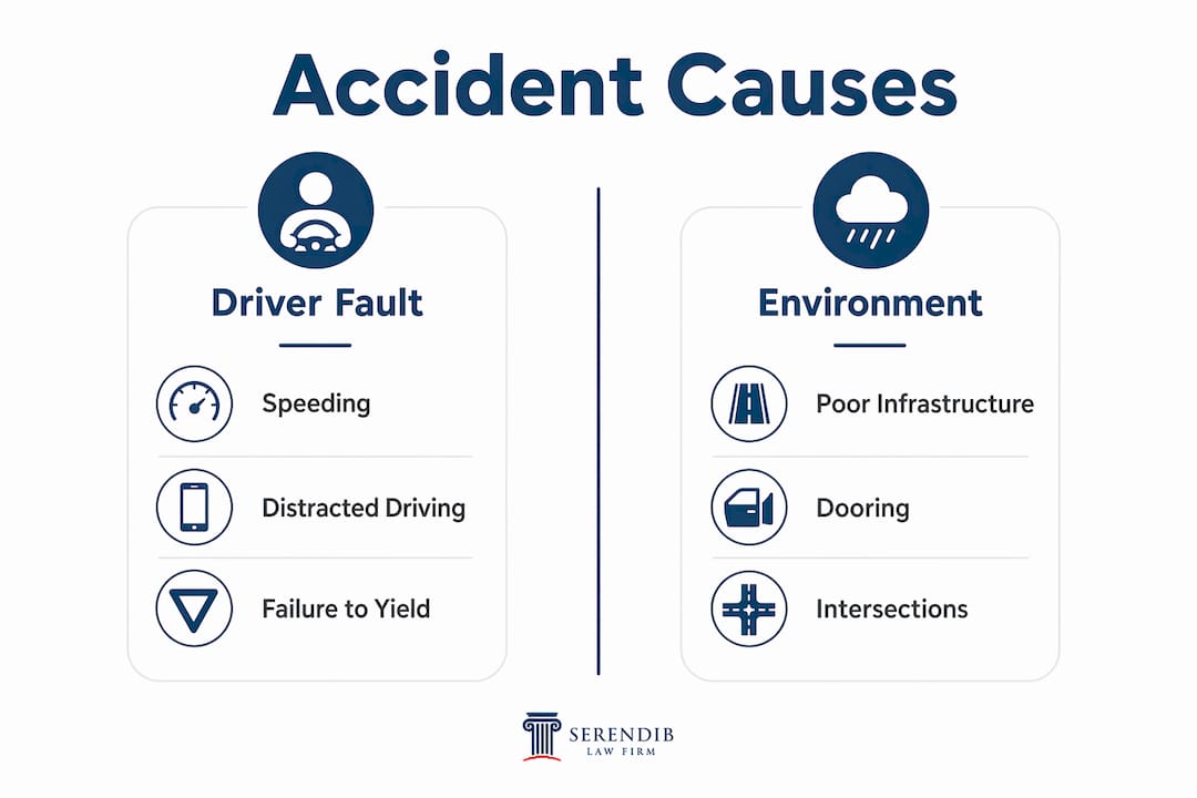 Infographic showing common causes of bicycle accidents