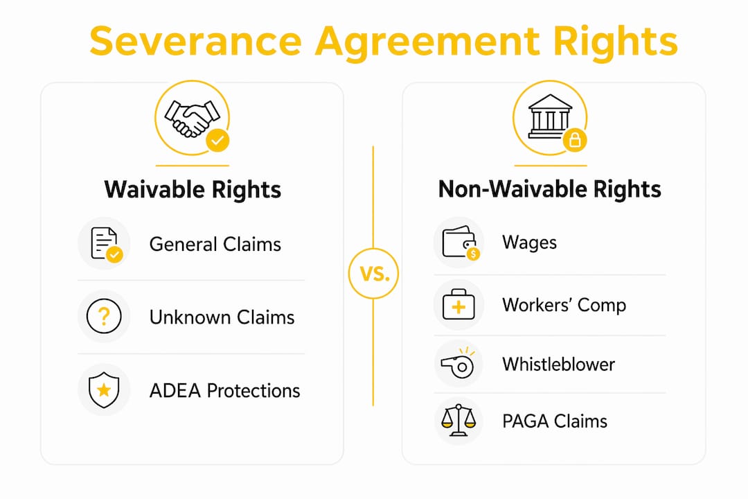 Infographic showing waivable vs non-waivable severance rights