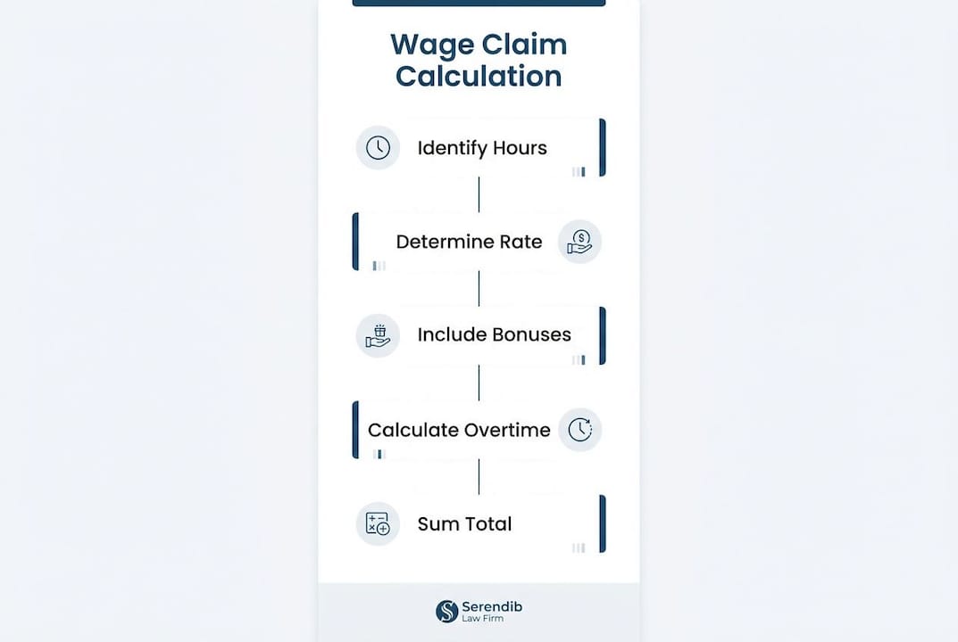 Infographic depicting steps to calculate wage claims