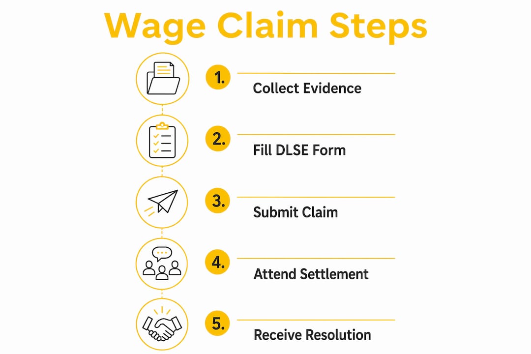 Infographic showing wage claim filing steps