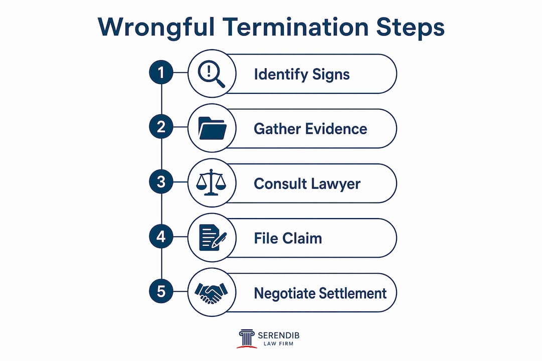 Infographic showing steps in wrongful termination claims