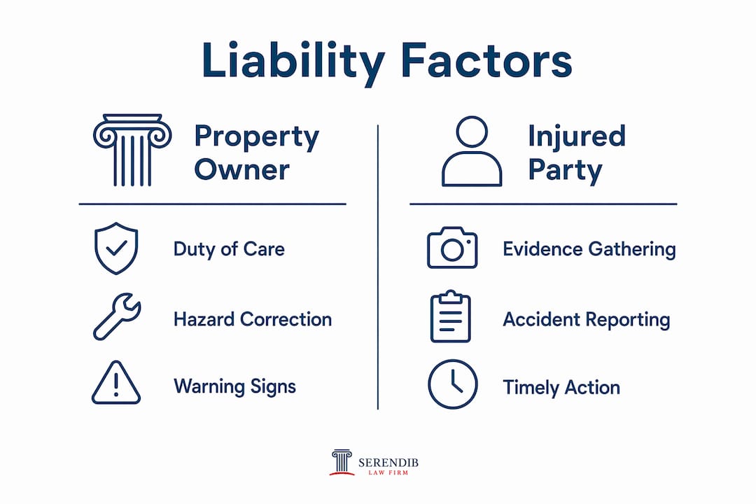 Infographic showing liability factors for slip and fall accidents