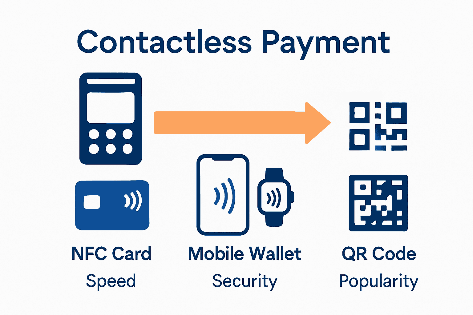 Infographic comparing NFC cards, mobile wallets, and QR code payments for retailers.