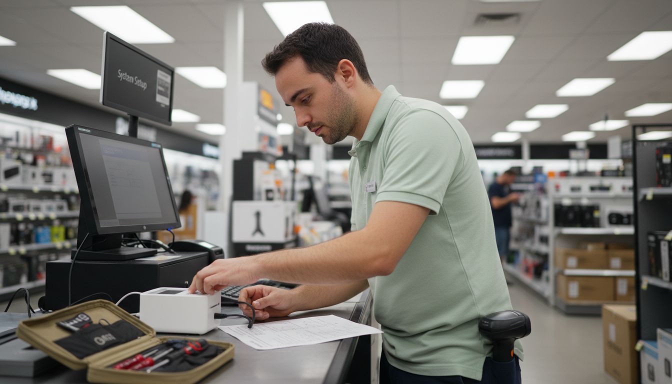 Technician configuring SensePass at retail POS