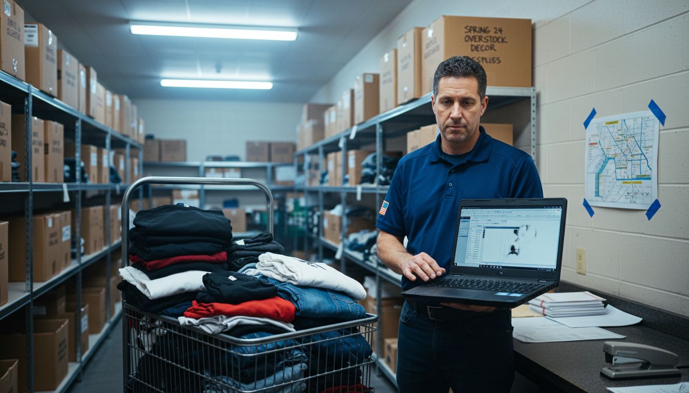 Manager reviewing POS inventory system in back office
