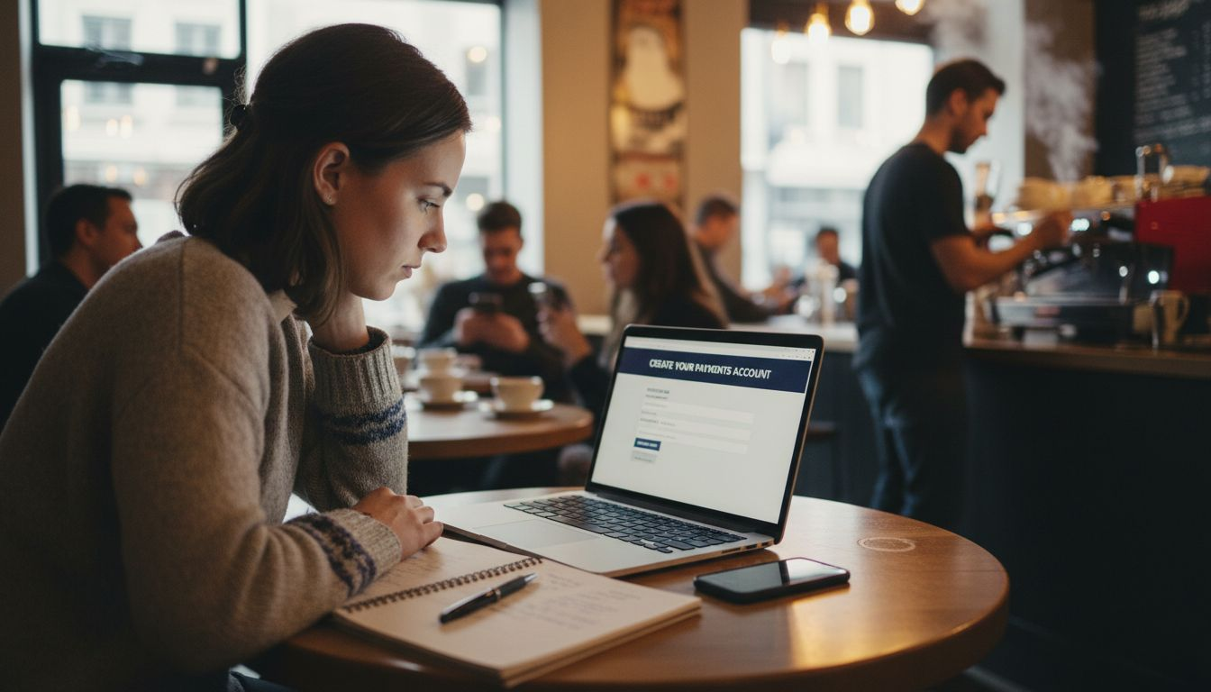 Business owner registers payment account at café
