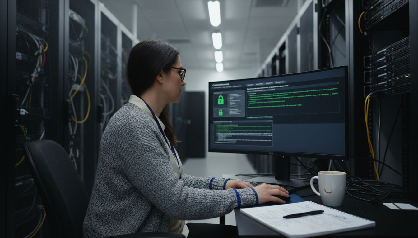 IT specialist viewing encrypted payment screen