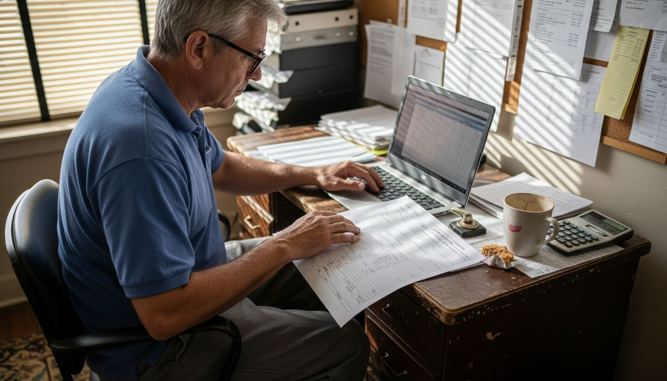 Shop owner examine payment processing statement