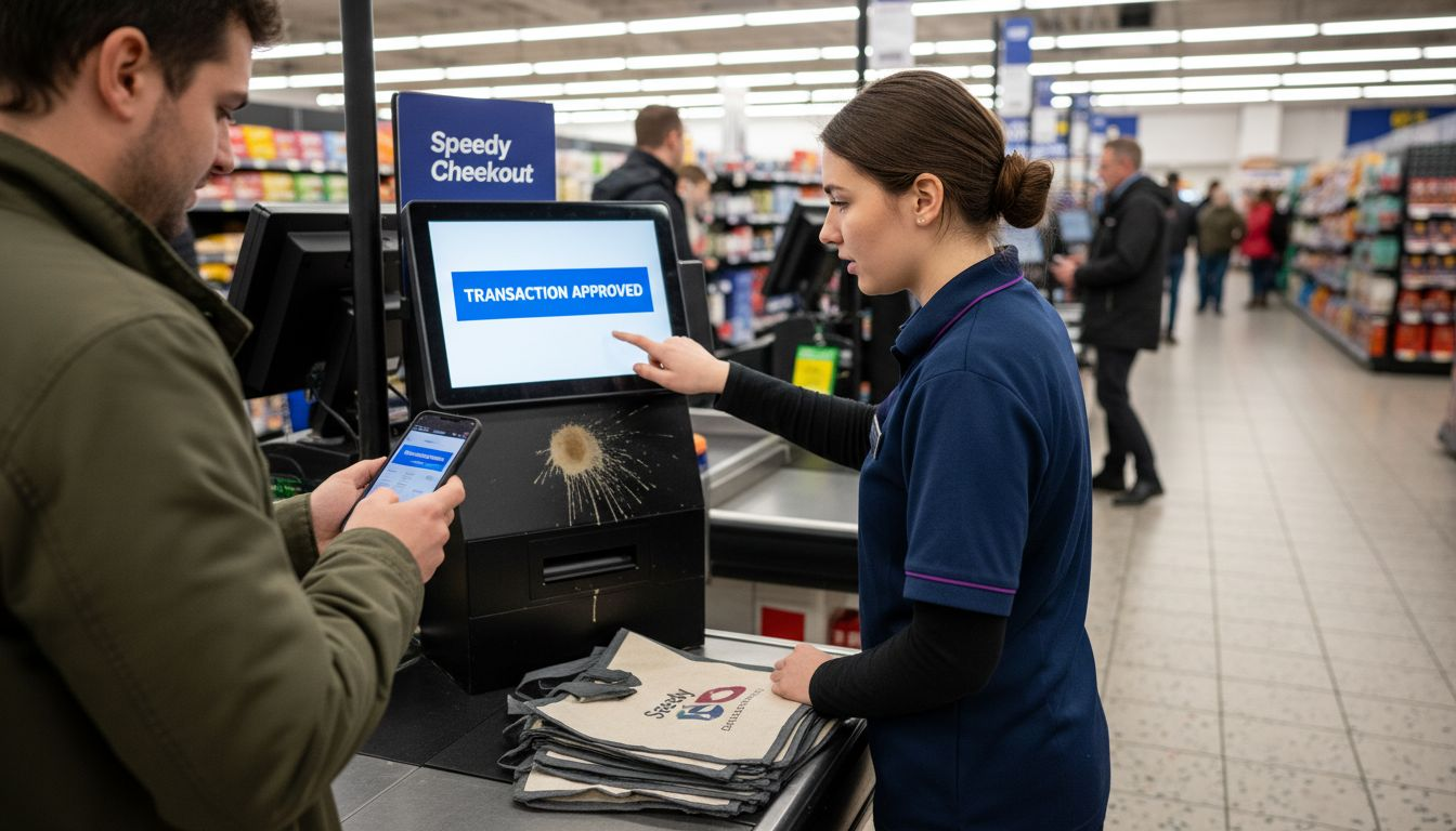 Shopper using phone for payment at checkout