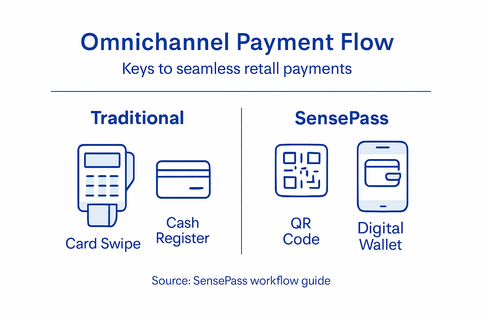 Infographic comparing traditional and SensePass payments