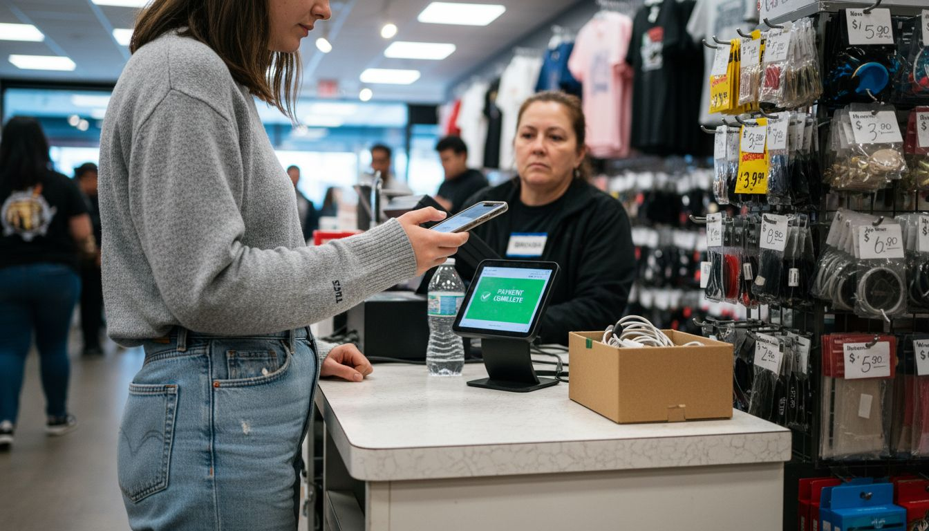 Customer using smartphone for payment