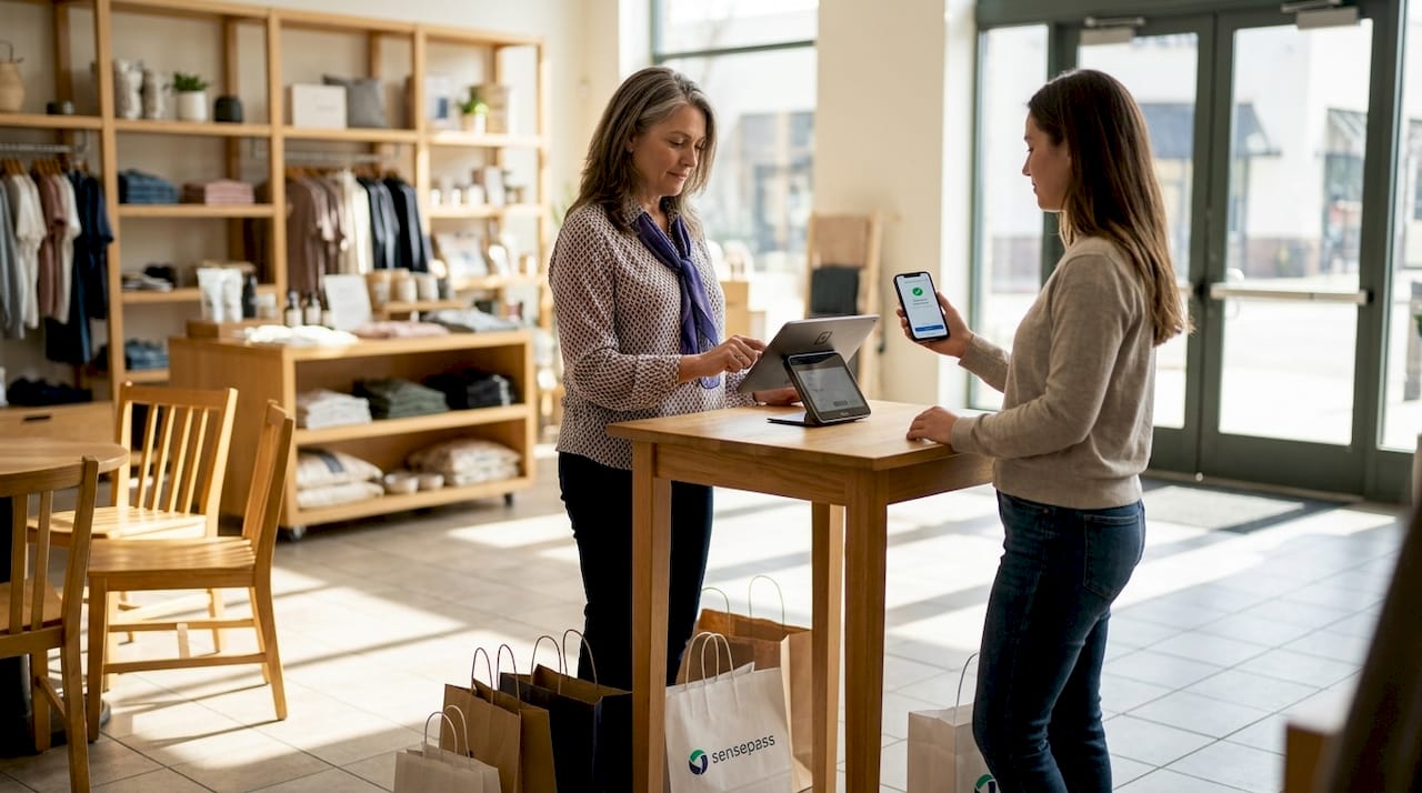 Customers using mobile and tablet payment in store
